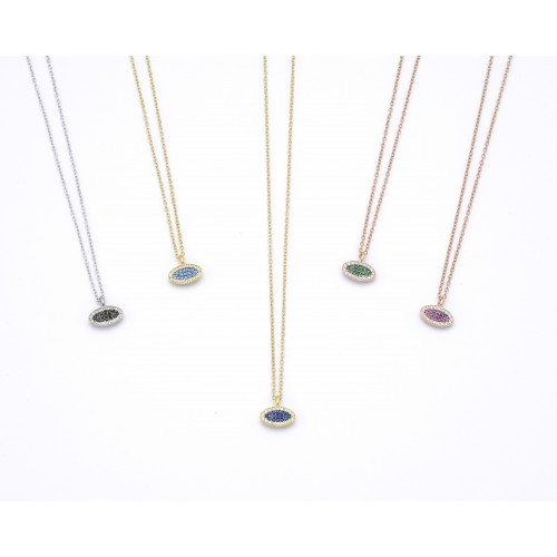 Silver circle oval necklace