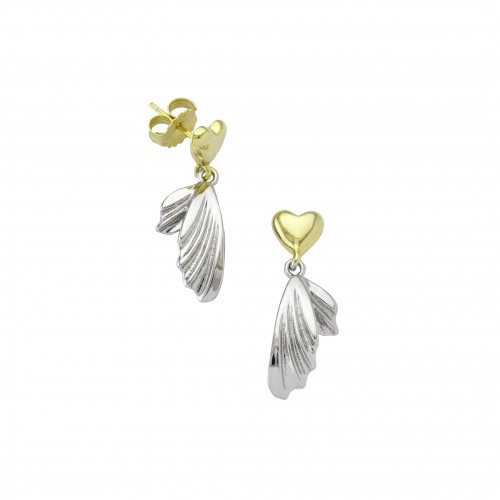 Two-Tone Feather & Heart Earrings