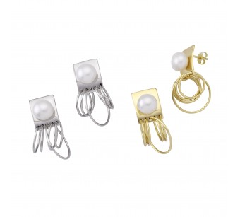 Plate Earrings with Pearl