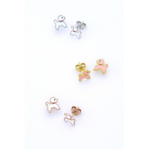 Silver dog earrings with enamel.