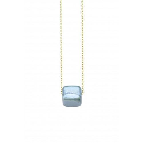 Ceramic cube bead with enamel