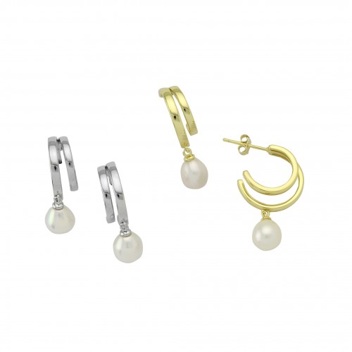 Double Hoop Earrings with Pearl