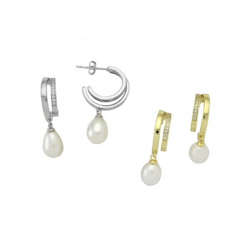 Double Hoop Earrings with Pearl