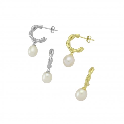 Double Hoop Earrings with Pearl