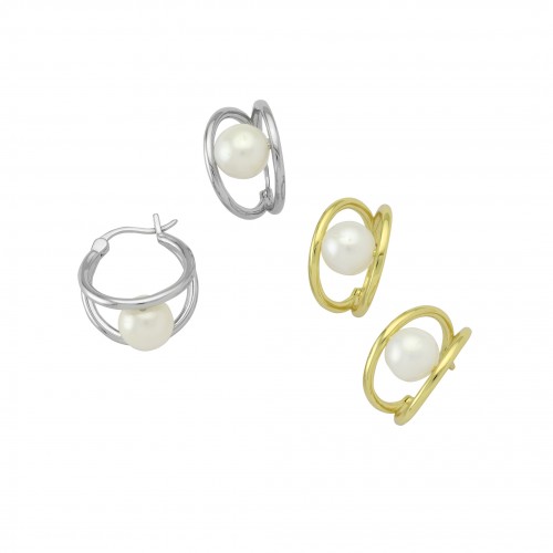 Double Hoop Earrings with Pearl