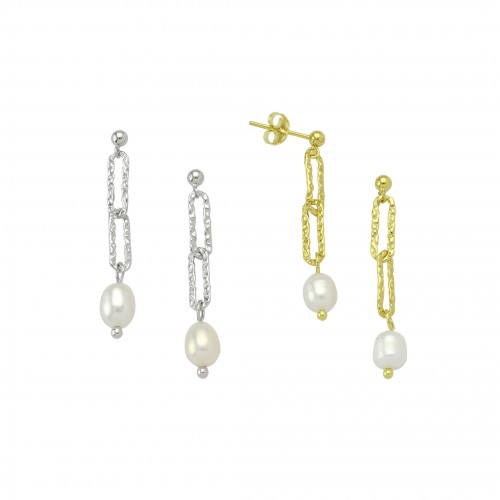 Hanging Hoop Earrings with Pearl